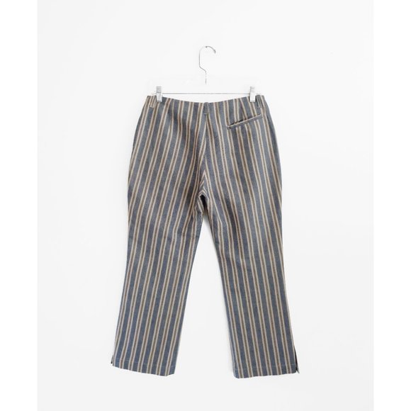 Lilith Blue Gray Beige Stripe Linen Cotton Crop Pants size 36 Extra Small - Picture 4 of 9